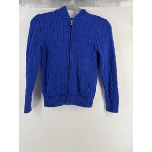 Polo Ralph Lauren Cotton Cable-Knit Full Zip Hooded Sweater with Pony M (10-12)